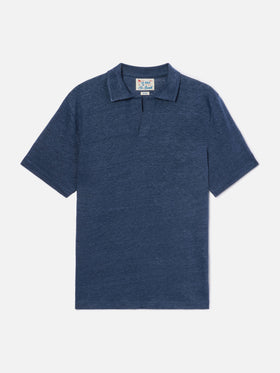 Navy blue Fraser polo in pure linen solid color