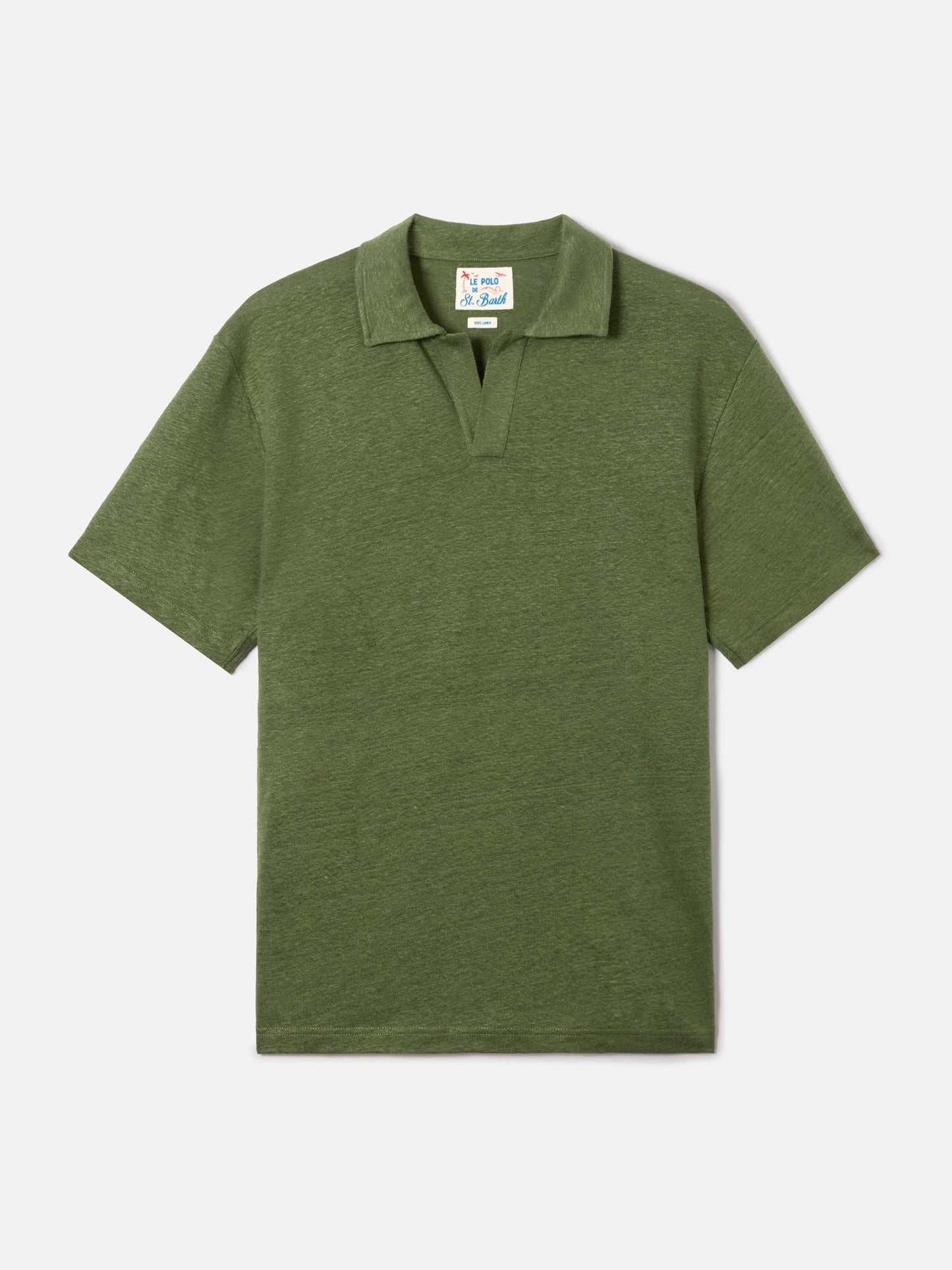 Military green Fraser polo in pure linen