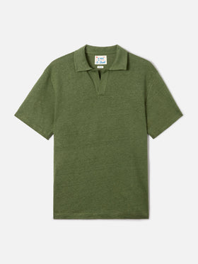 Military green Fraser polo in pure linen