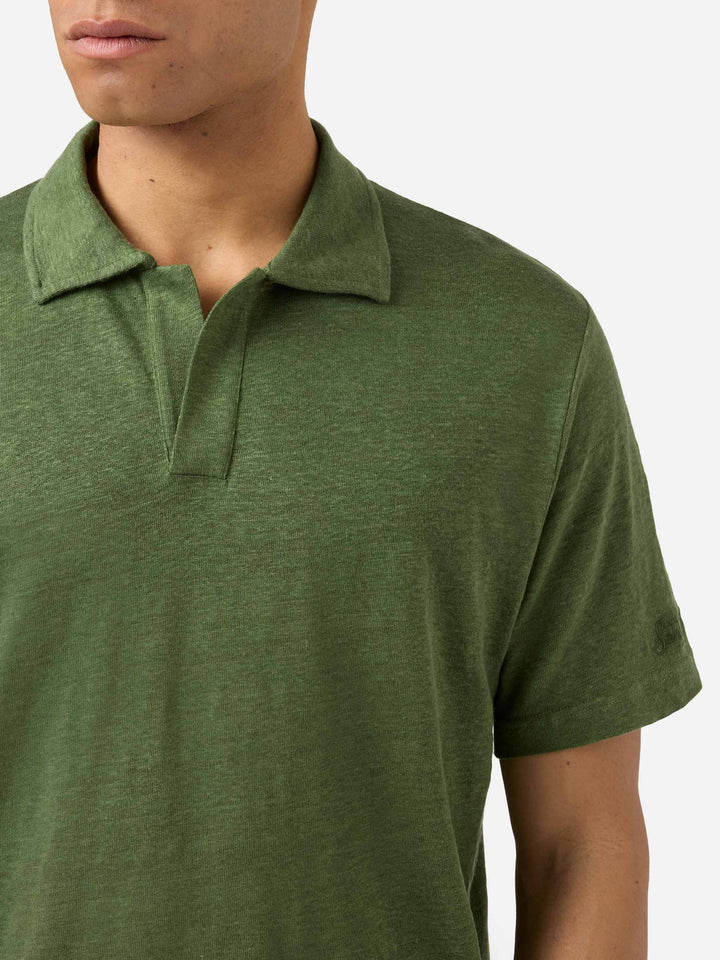 Military green Fraser polo in pure linen