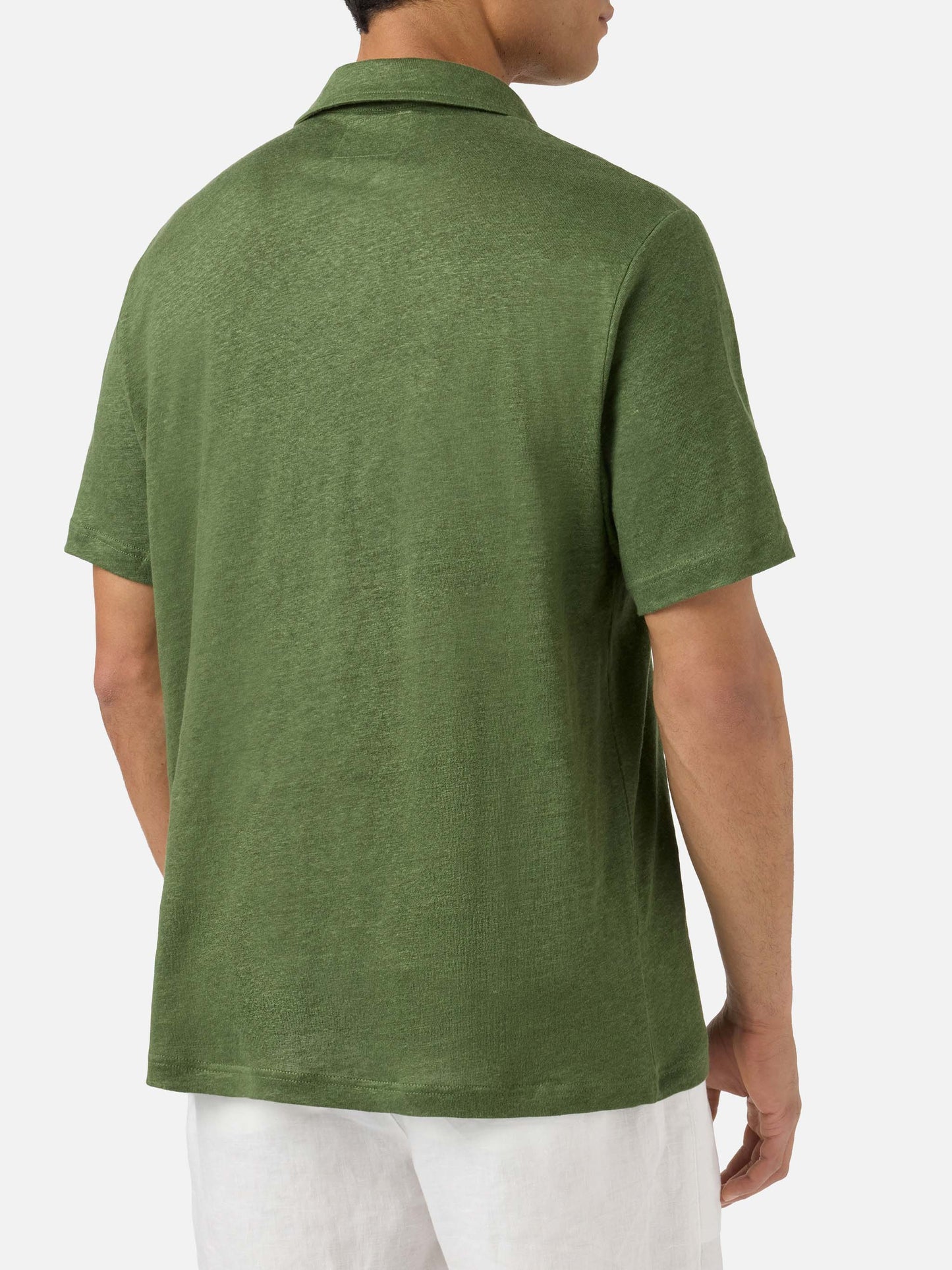 Military green Fraser polo in pure linen