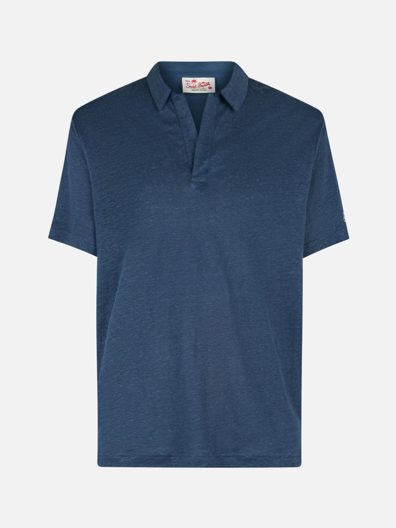 Polo da uomo in lino blu navy Fraser