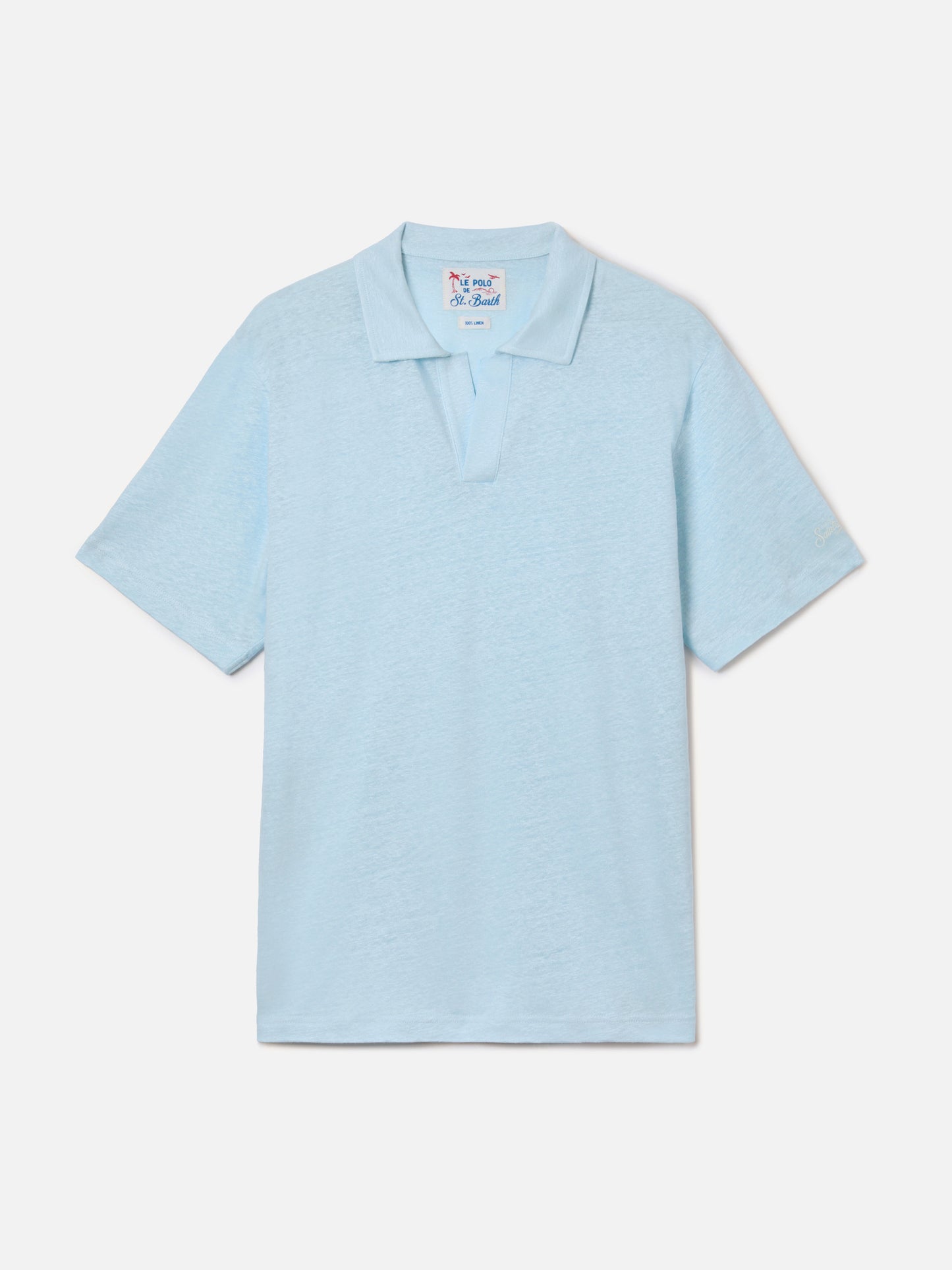 Light blue Fraser polo in pure linen solid color
