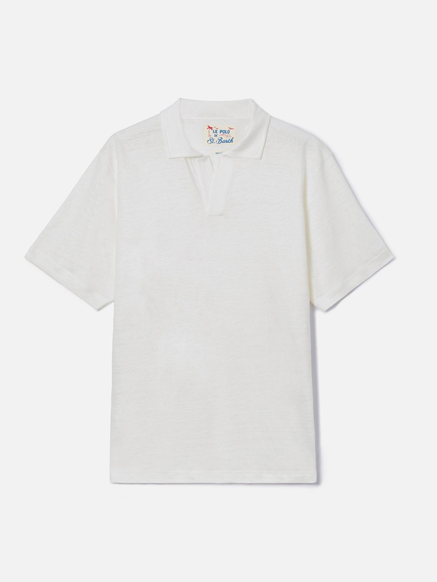 White Fraser polo in pure linen solid color