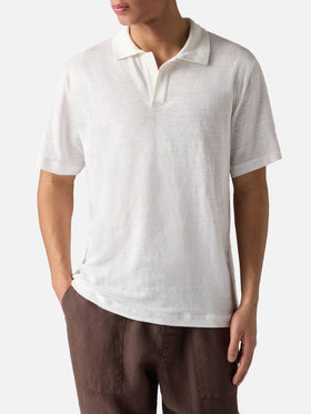 White Fraser polo in pure linen solid color