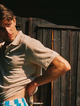 Beiges Fraser-Poloshirt aus reinem Leinen 