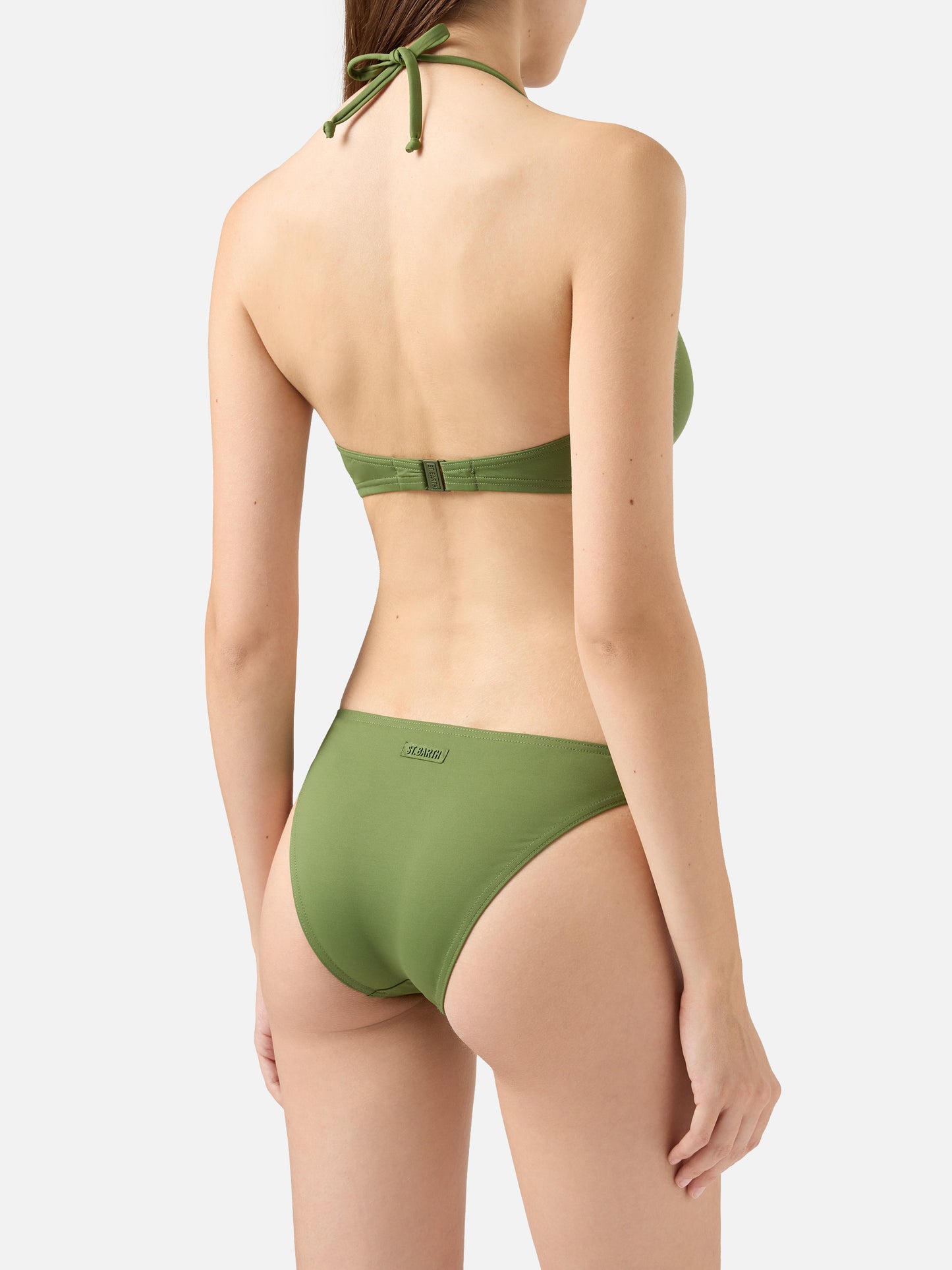 Gaia top bralette triangolo verde militare - Slip mare a vita alta Maia verde militare
