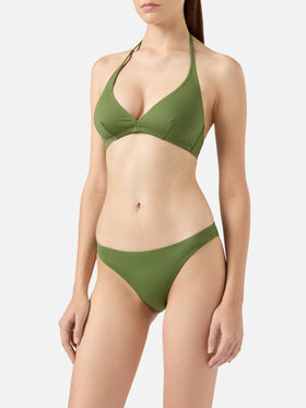 Gaia top bralette triangolo verde militare - Slip mare a vita alta Maia verde militare