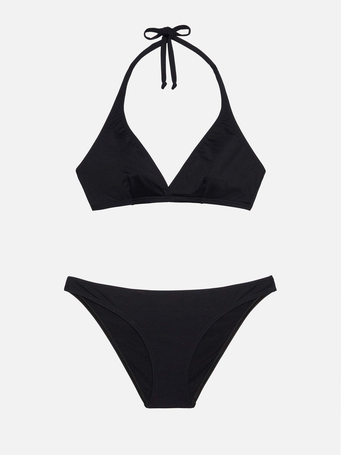 Schwarze klassische Badehose „Lido“ – schwarzes Dreieck-Bralette-Oberteil „Gaia“