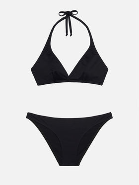 Schwarze klassische Badehose „Lido“ – schwarzes Dreieck-Bralette-Oberteil „Gaia“