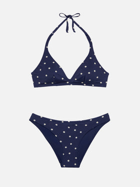 Fixed triangle bikini Gaia Maia with high-waist swim briefs and polka dots print