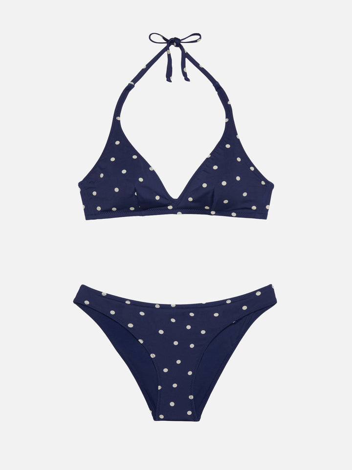 Fixed triangle bikini Gaia Maia with high-waist swim briefs and polka dots print