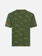 Boy military terry t-shirt Gary with shark embossed pattern