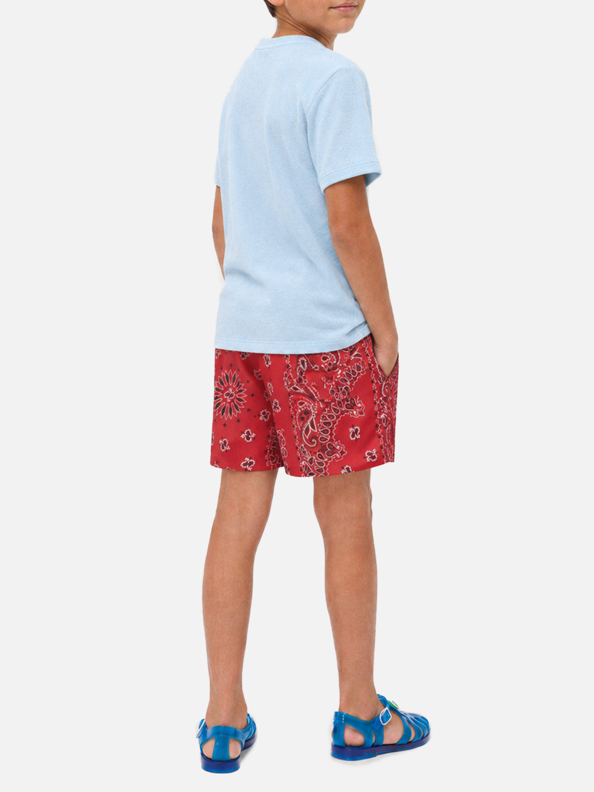 Camiseta Gary Jr azul claro en tejido efecto rizo con logo bordado 