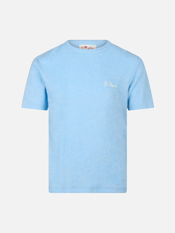 T-shirt da bambino in spugna azzurra Gary con ricamo St. Barth