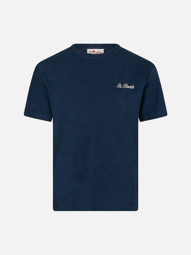 T-shirt da bambino in spugna blu navy Gary con ricamo St. Barth