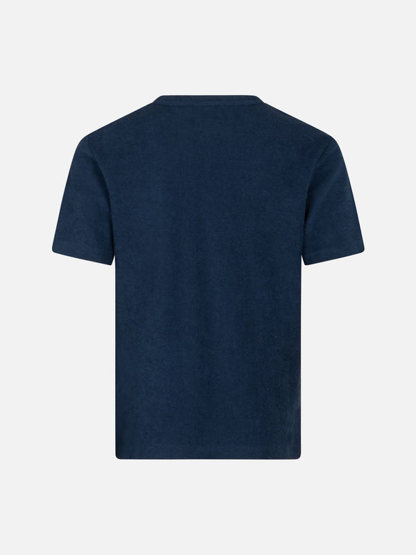 T-shirt da bambino in spugna blu navy Gary con ricamo St. Barth