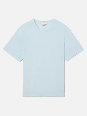 Light blue Gary cotton terry-effect t-shirt with logo embroidery
