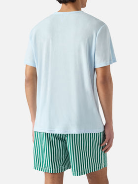 Light blue Gary cotton terry-effect t-shirt with logo embroidery