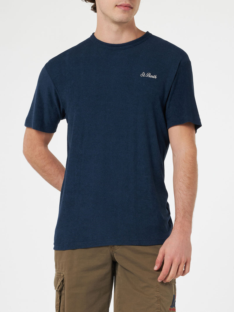 Man navy blue terry t-shirt Gary with St. Barth embroidery