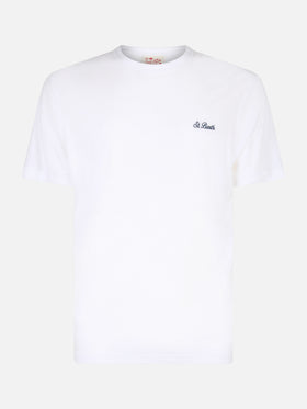 Tshirt in spugna bianca Gary con ricamo St. Barth