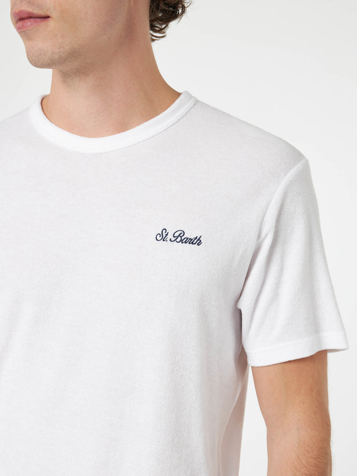 Tshirt in spugna bianca Gary con ricamo St. Barth