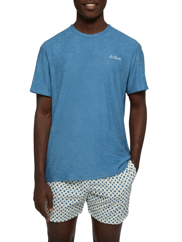 Staubblaues Frottee-T-Shirt Gary mit St. Barth-Stickerei