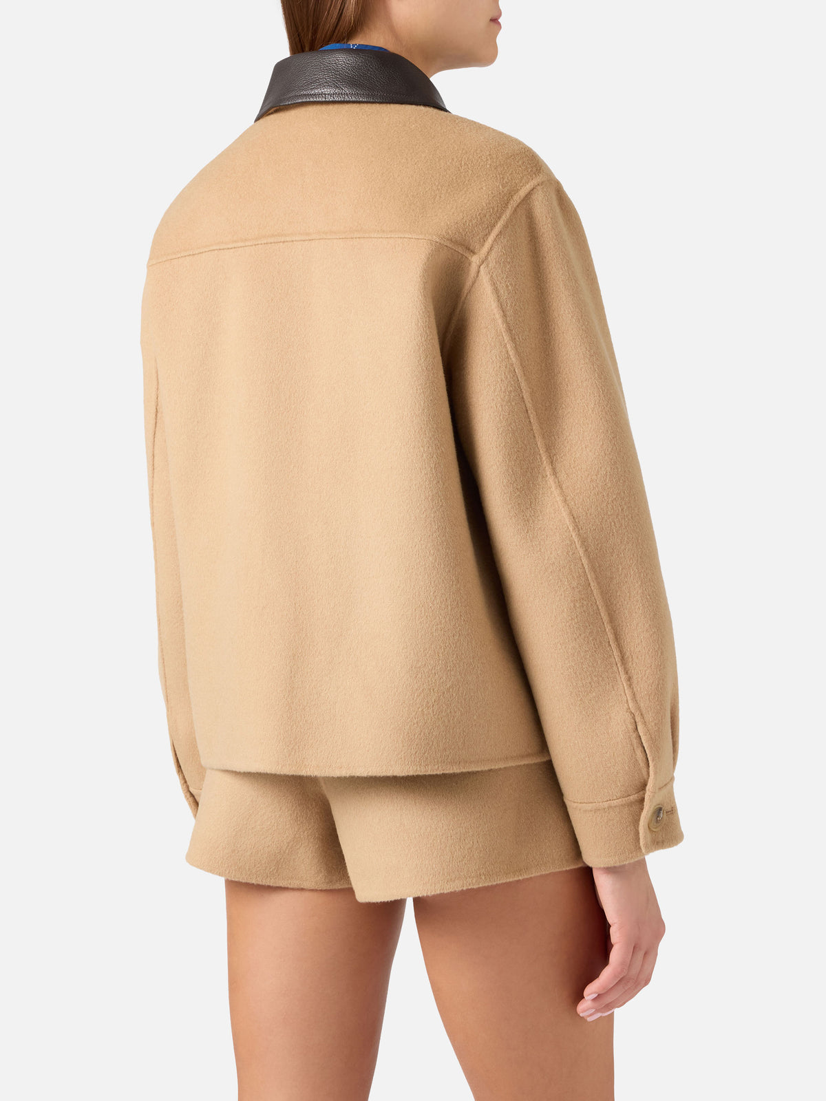 Beige Jacke aus Glacienne-Wollmischung mit Logo-Patch 