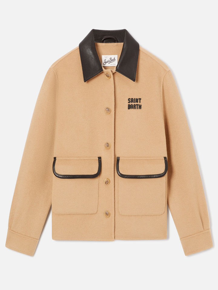 Beige Jacke aus Glacienne-Wollmischung mit Logo-Patch 
