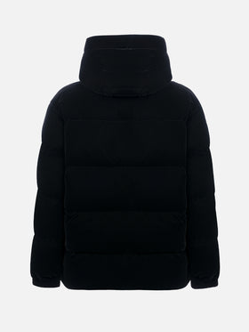 Schwarze Daunenjacke aus Samt mit Kapuze für Damen