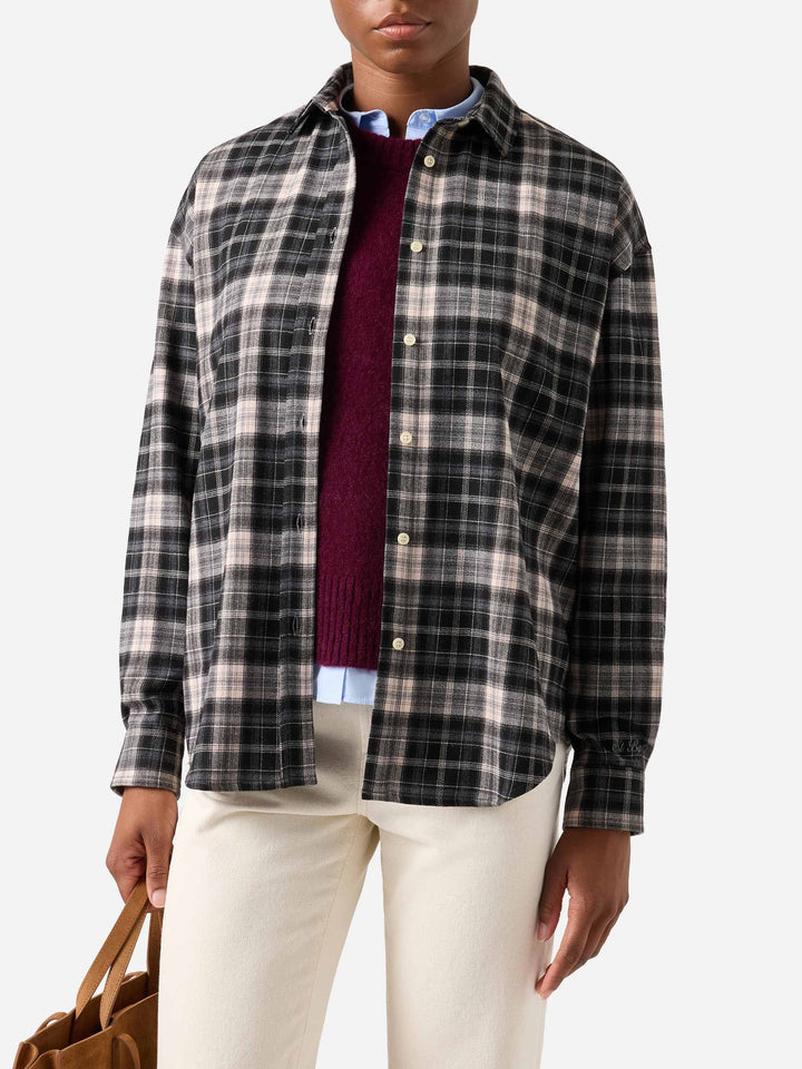 Gigy flannel shirt with tartan pattern and logo embroidery