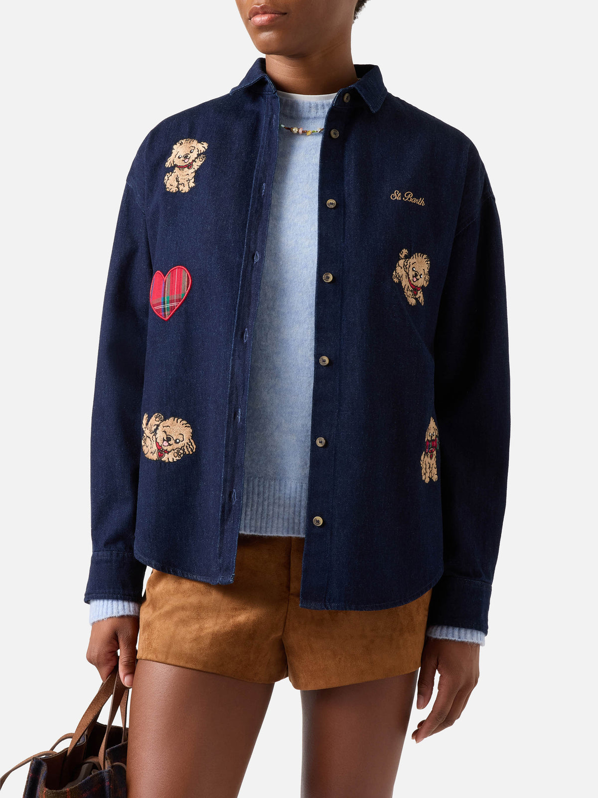 Blue Gigy Baumwoll-Denimhemd mit Pudelstickerei 