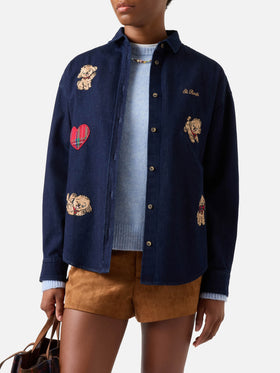 Blue Gigy Baumwoll-Denimhemd mit Pudelstickerei 