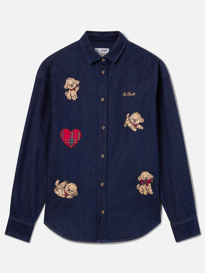 Blue Gigy Baumwoll-Denimhemd mit Pudelstickerei 