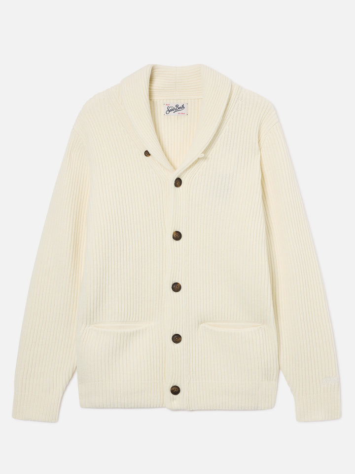 Off-white-Wollcardigan Glasgow mit Schalkragen 