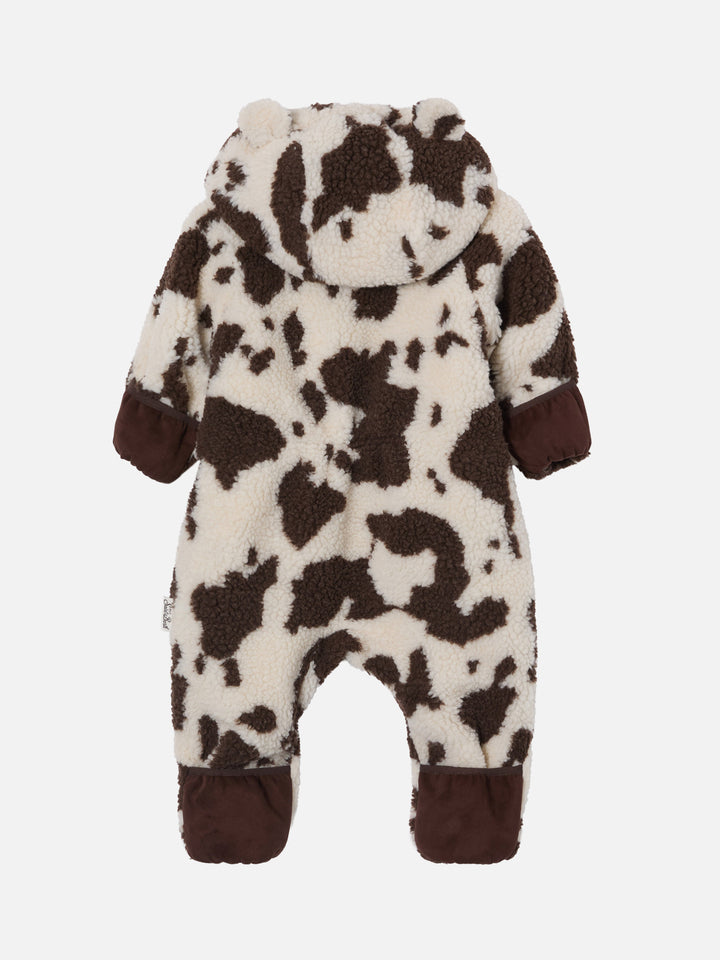 Tuta da neve Glace Teddy imbottita con fodera in teddy stampa muccata