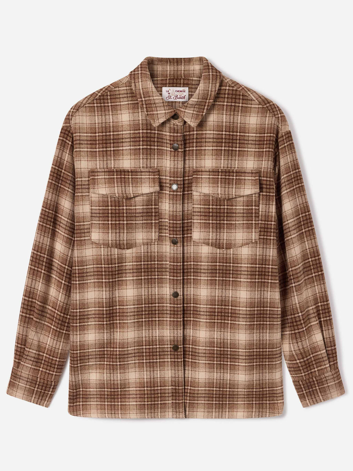 Cambry flannel overshirt with tartan pattern and logo embroidery