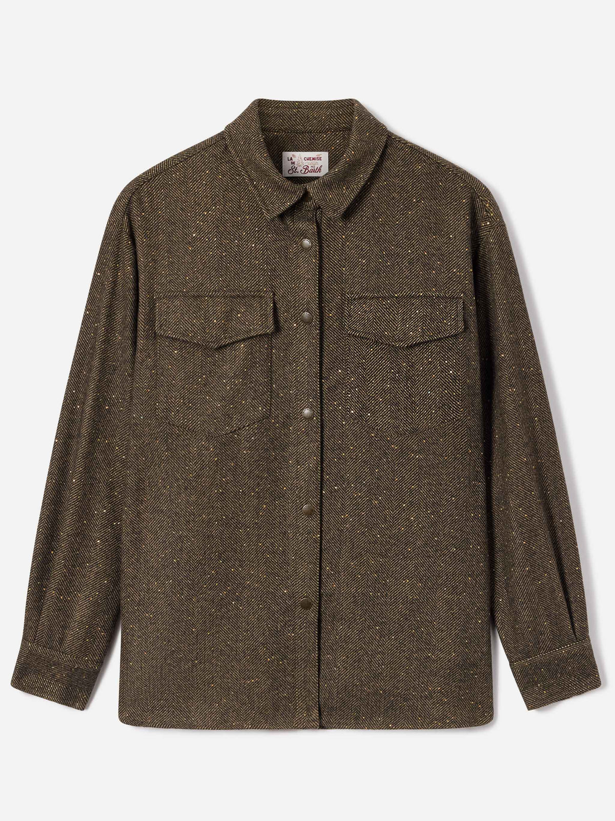 Cambry Overshirt aus Wollmischung mit Fischgrätmuster 