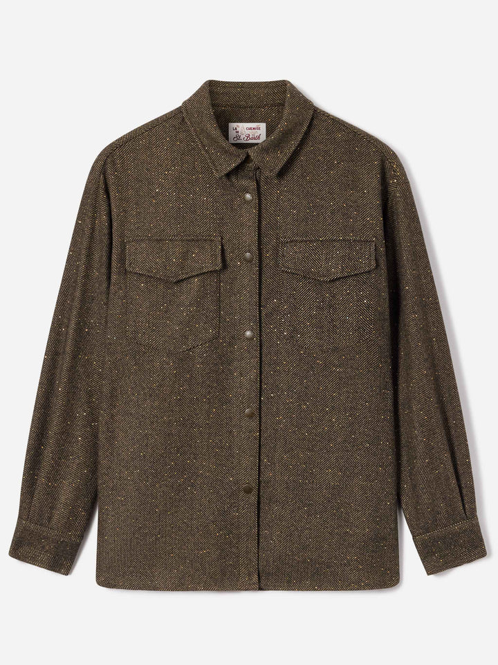 Cambry Overshirt aus Wollmischung mit Fischgrätmuster 