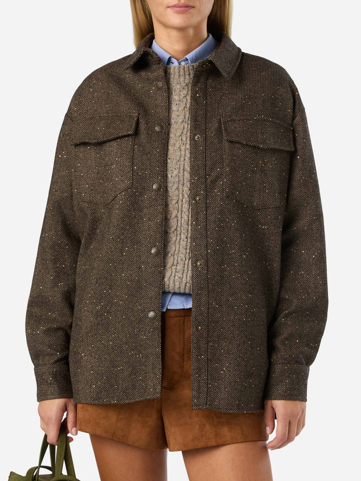 Cambry Overshirt aus Wollmischung mit Fischgrätmuster 