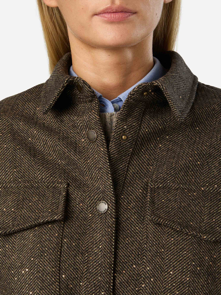 Cambry Overshirt aus Wollmischung mit Fischgrätmuster 