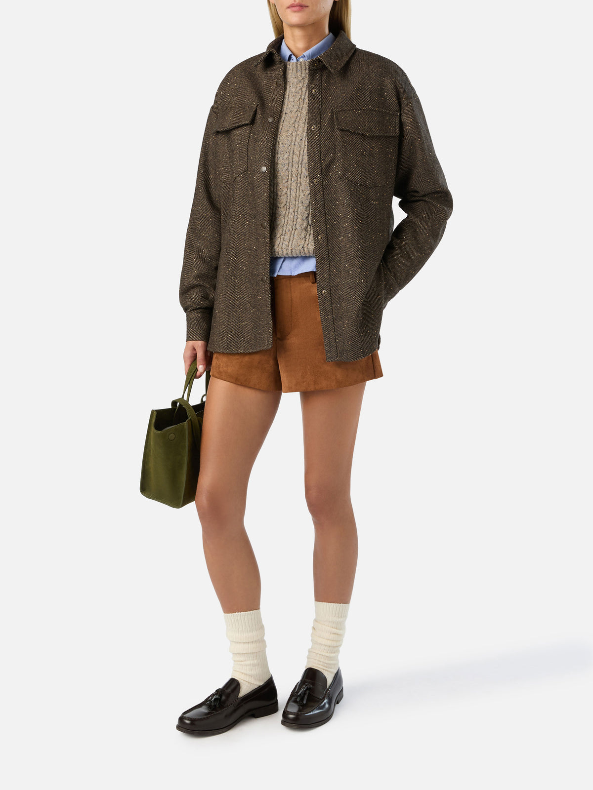 Cambry Overshirt aus Wollmischung mit Fischgrätmuster 