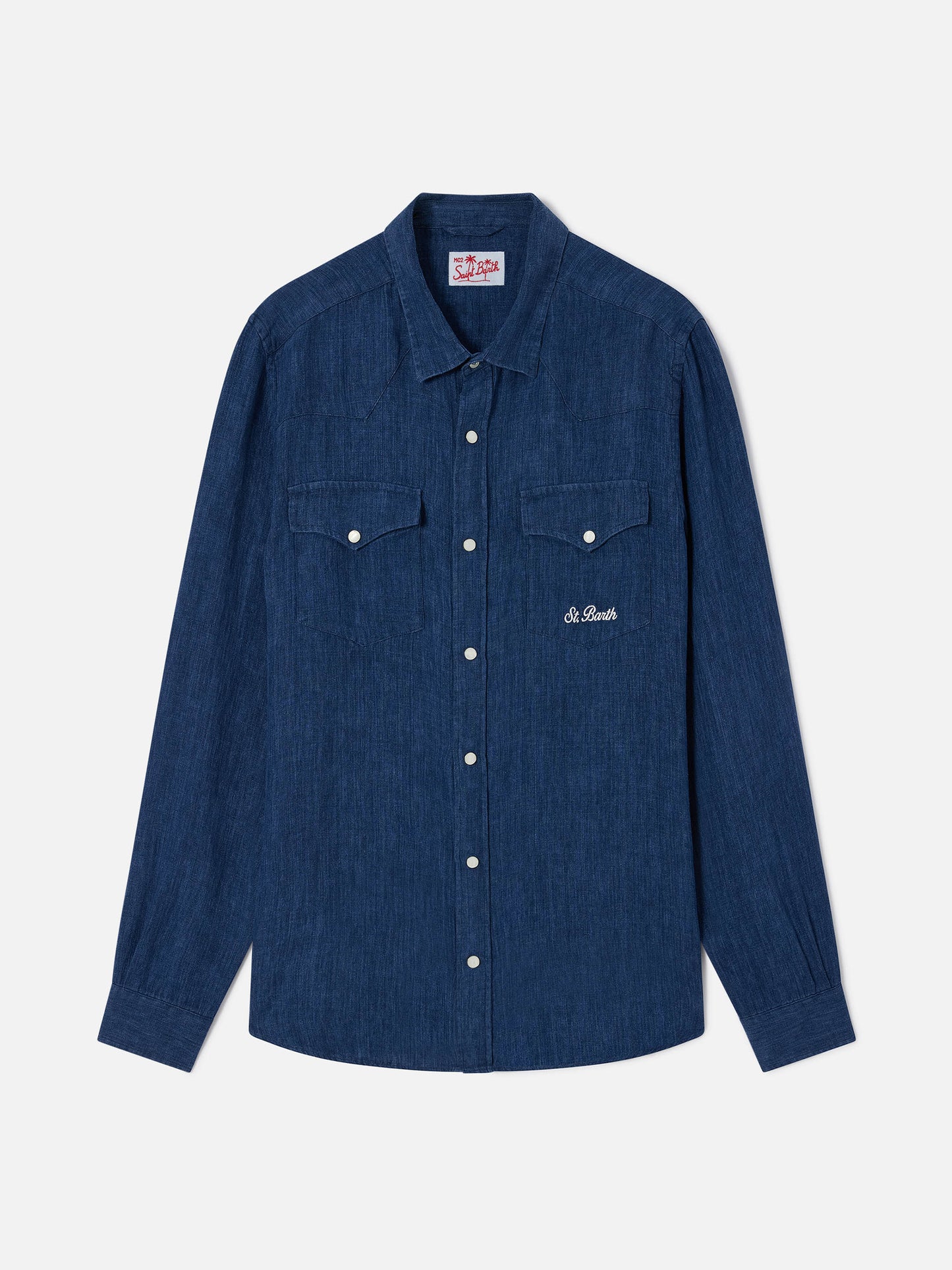 Camisa Greg de lino azul con efecto denim 