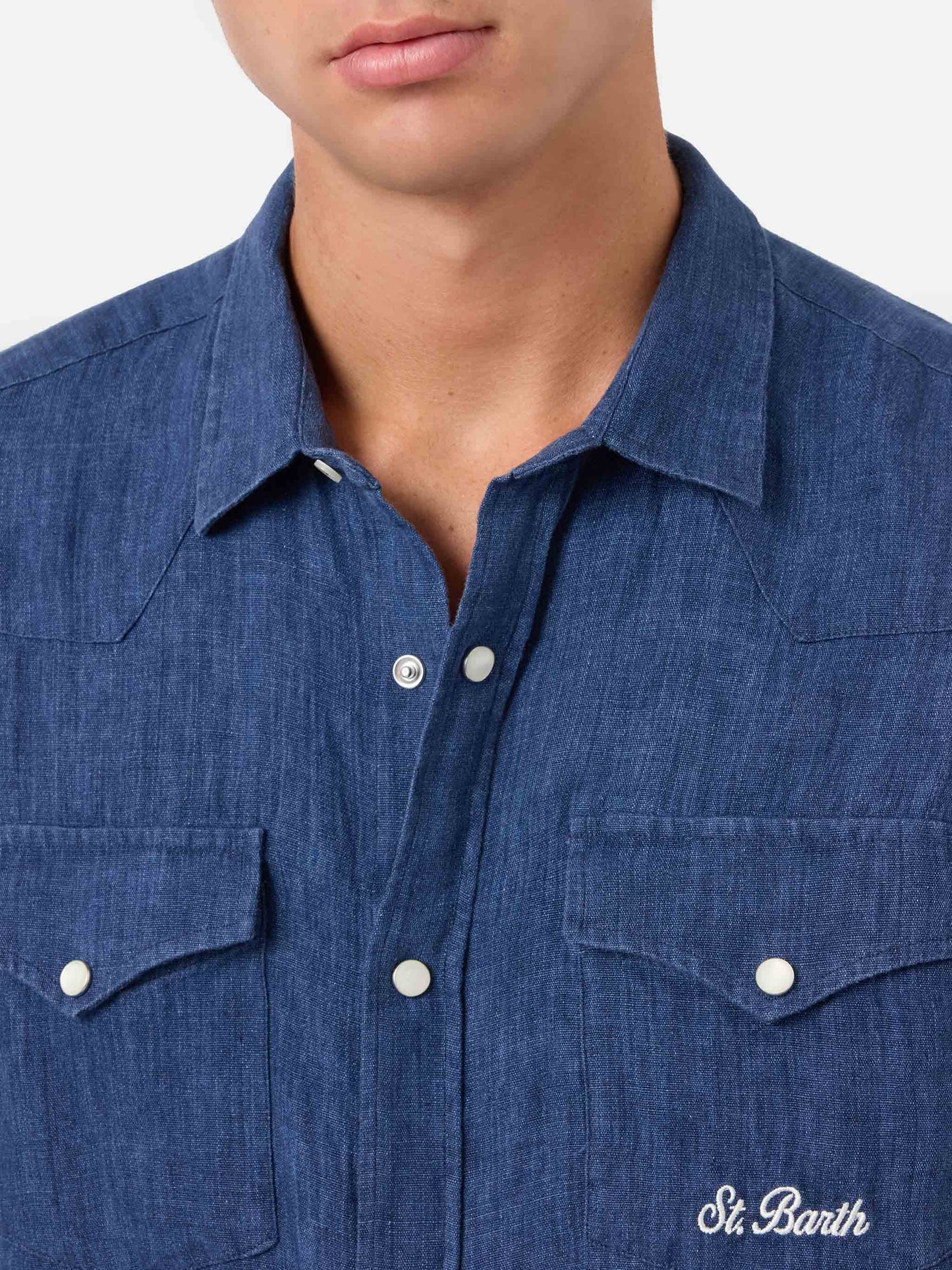 Greg blaues Leinenhemd in Denim-Optik 