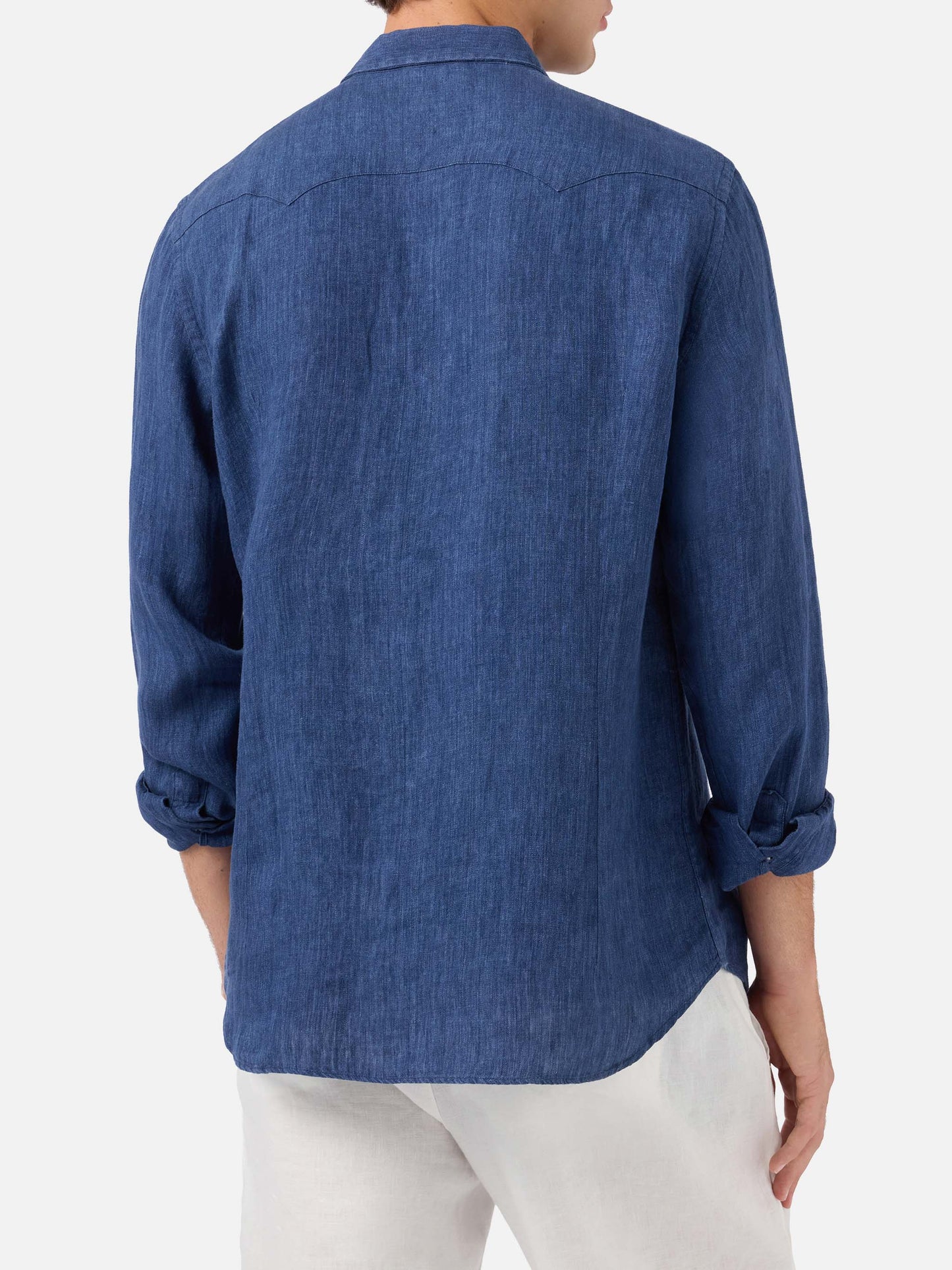 Greg blaues Leinenhemd in Denim-Optik 