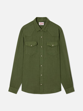 Camicia di lino verde scuro