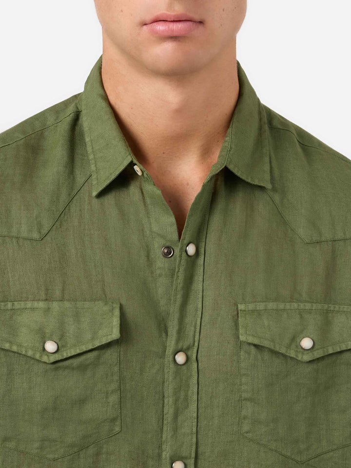 Chemise en lin vert foncé 