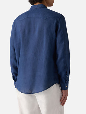 Dunkles Denim-Leinenhemd