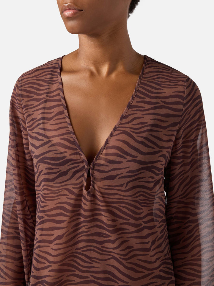 Short Gretah dress in georgette with animal print