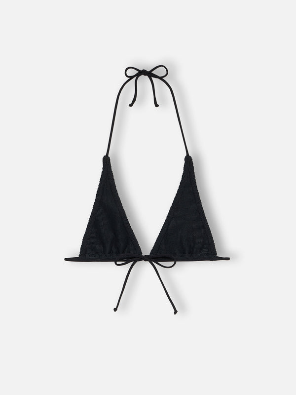 Top a triangolo nero crinkle da donna Guiana